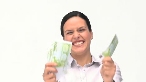 businesswoman hugging her money