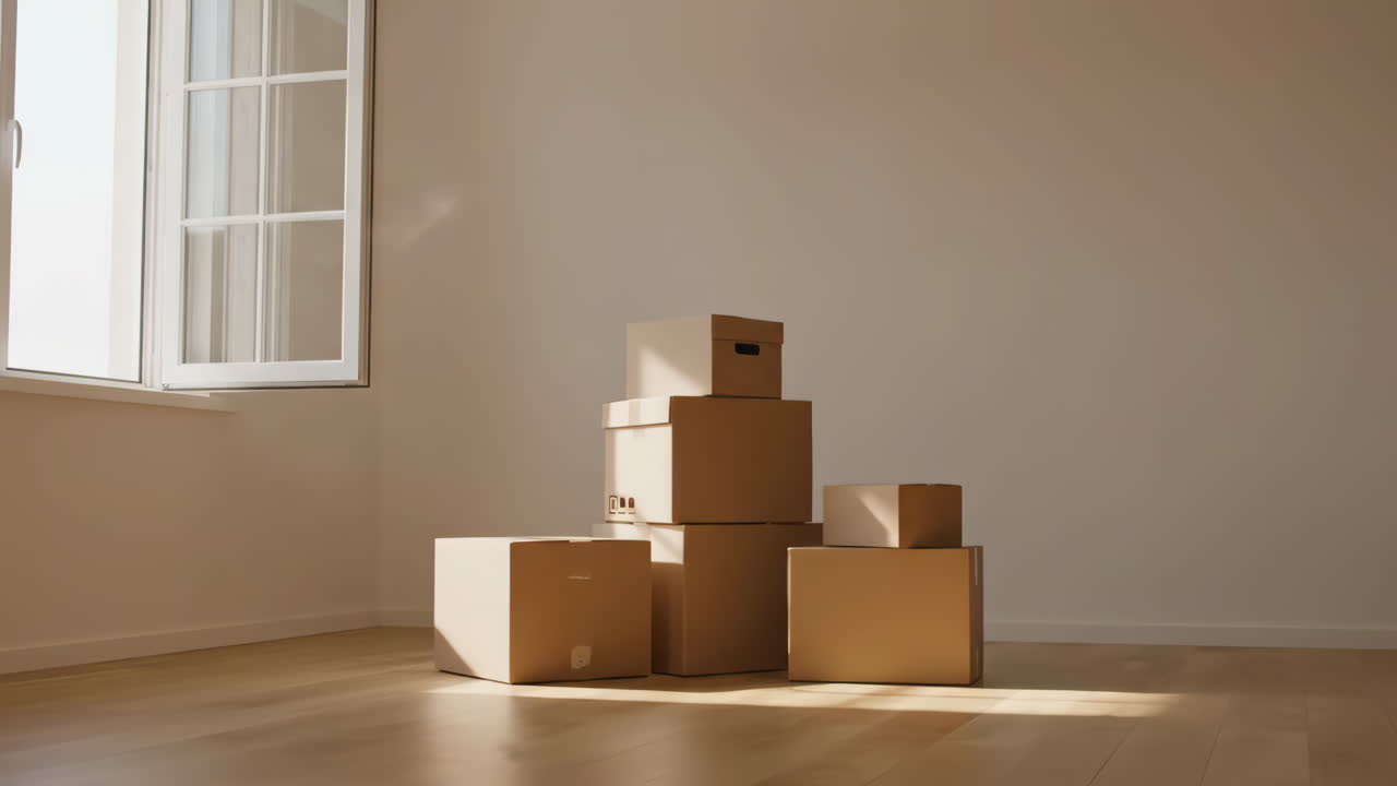 Moving boxes in an empty room