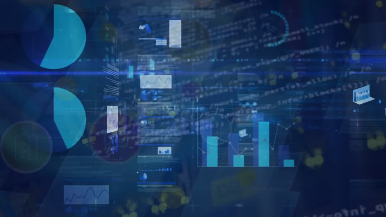 animación de estadísticas y procesamiento de datos sobre el paisaje urbano