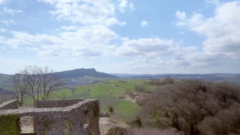 aerial view over a castle ruin