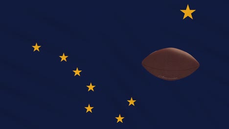 alaska flag waving and american football ball rotates, loop