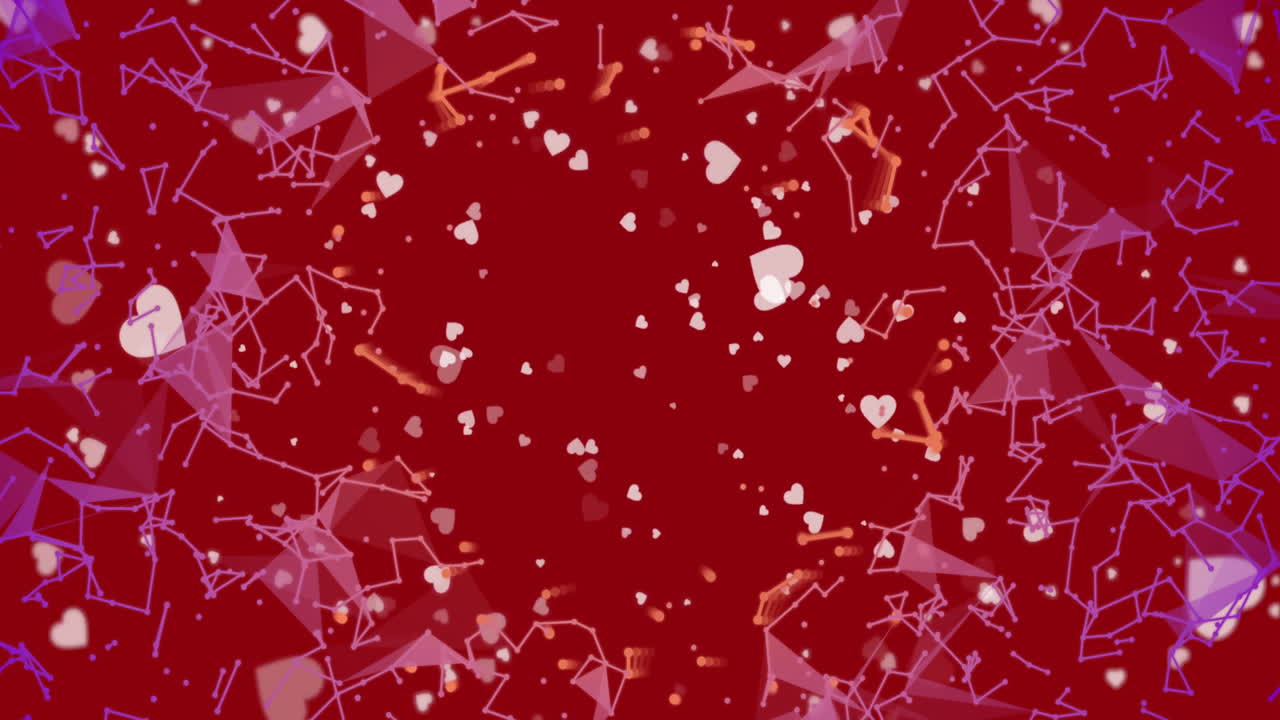Animating hearts and geometric shapes over red background