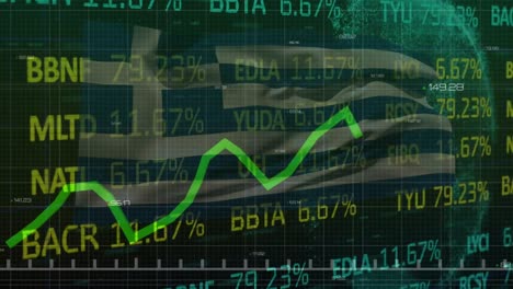 Animación-De-Procesamiento-De-Datos-Y-Gráficos-Sobre-La-Bandera-De-Grecia-Sobre-Fondo-Negro.