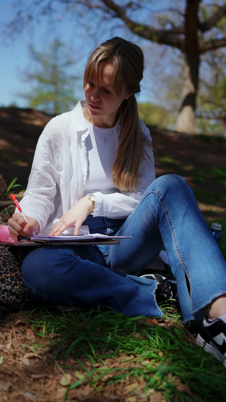 mujer estudiando al aire libre