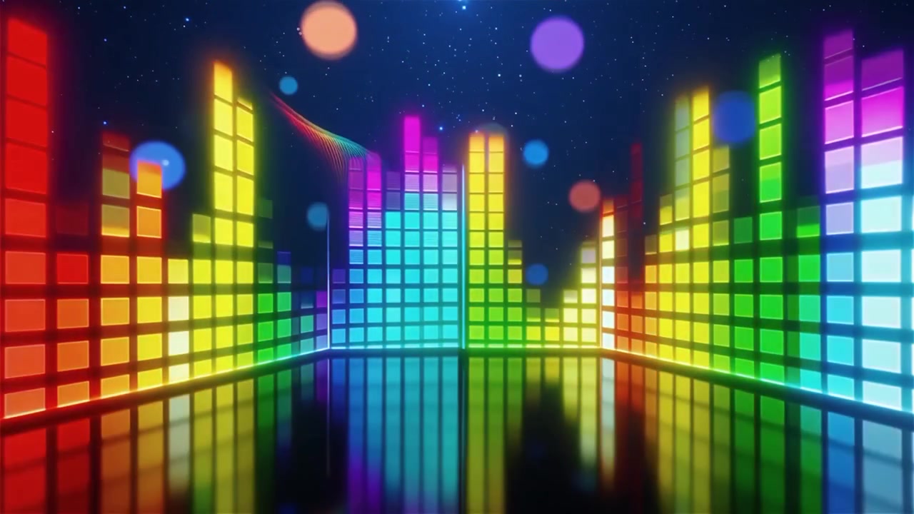 Futuristisk regnbuefarvet neon musik equalizer visualisering baggrund.
