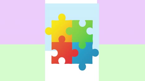 animation of colorful puzzles over background with moving squares