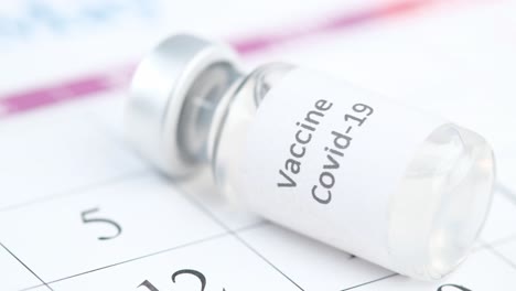 covid-19 vaccine vial on calendar