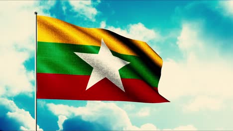 myanmar flag waving in the wind