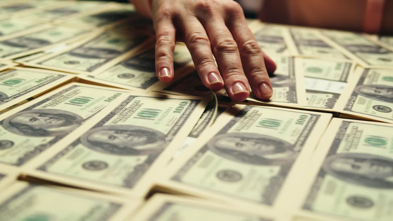 Stacks of cash dollars and euro, Banknotes counting, Specialised police officer Counting dollar euro banknotes in crime lab with machine, cashed out money, bitcoin changing, buying home flat in bank.