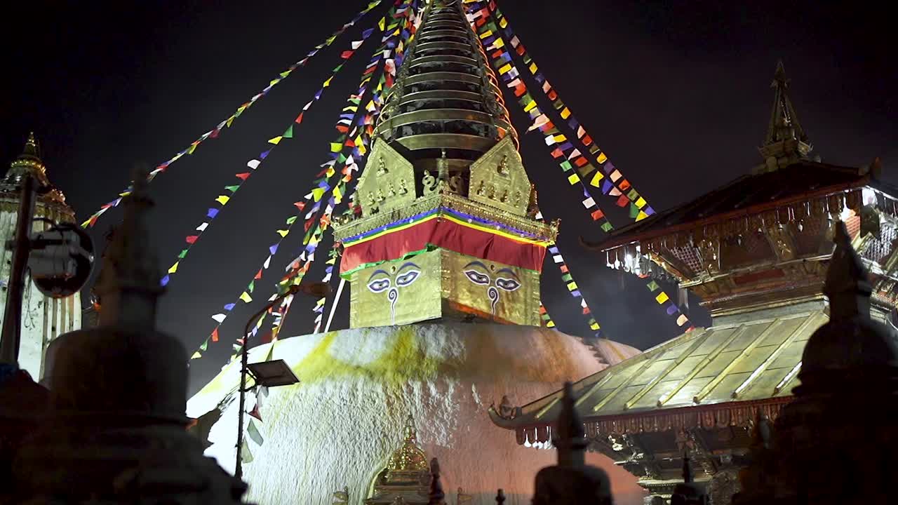 evening view of swayambhunath stupa in Kathmandu, Nepal.