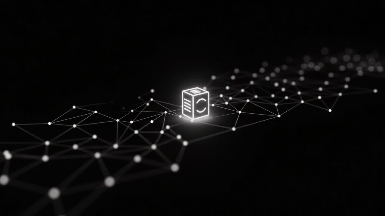 A Glimpse into Digital Connectivity: Visualizing Data Transfer with a Glowing Server Icon amidst a Network of Nodes and Lines