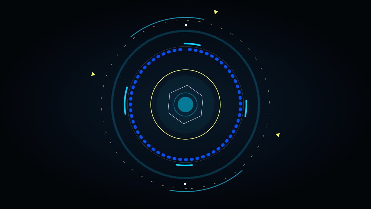 Futuristic Digital HUD Interface with Rotating Circular Elements