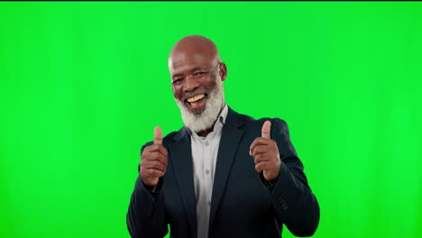 thumbs up, face and man in a studio with green
