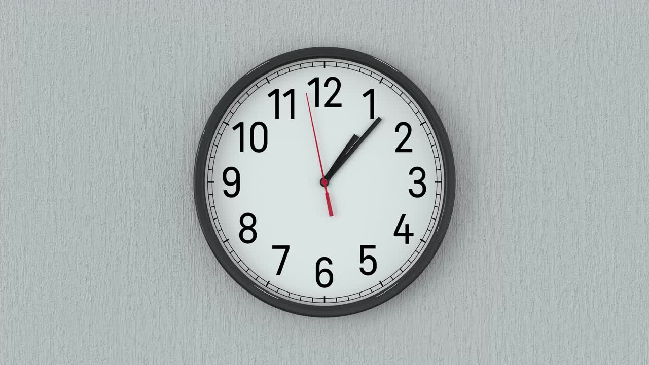 video de resolución 4k: reloj de pared moderno muestra el tiempo de ejecución en un bucle de fondo de pared animación de lapso de tiempo