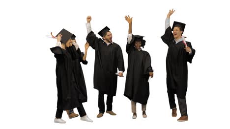 amigos felices graduados unen las manos juntos el concepto de un equipo amistoso en fondo blanco
