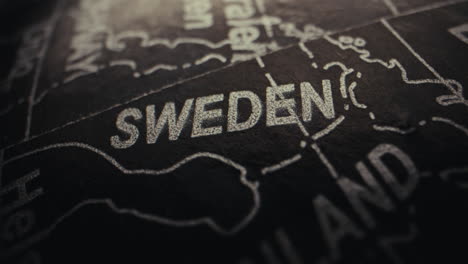 close-up of a world map focusing on sweden