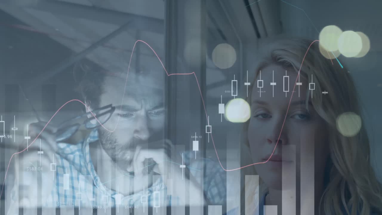 procesamiento de datos estadísticos contra hombres caucásicos y mujeres caucásicas en la oficina