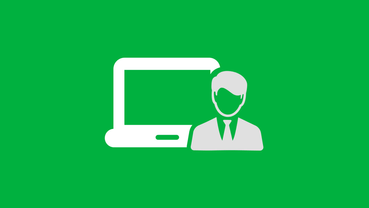 Icone di laptop e professionisti su sfondo verde