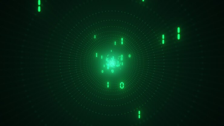 Information flow futuristic matrix transfer digital code numbers big data tunnel 3d rendering