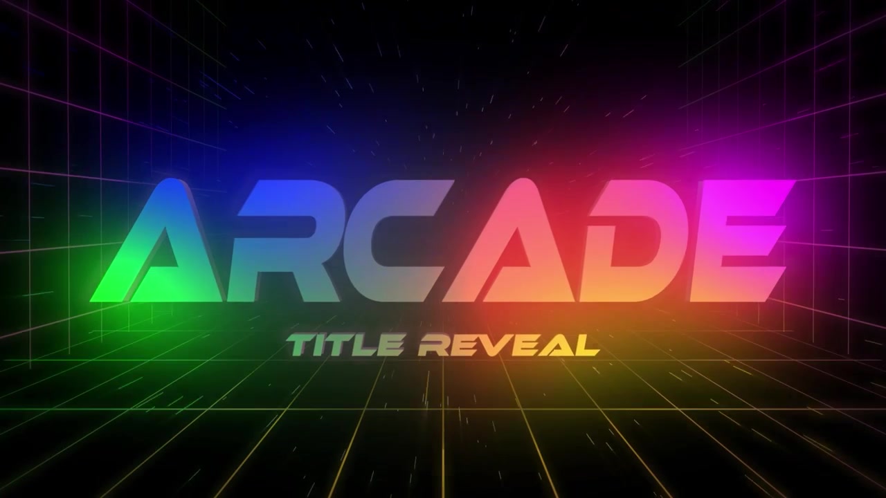 Retro Arcade Title Reveal with Neon Grid Animation