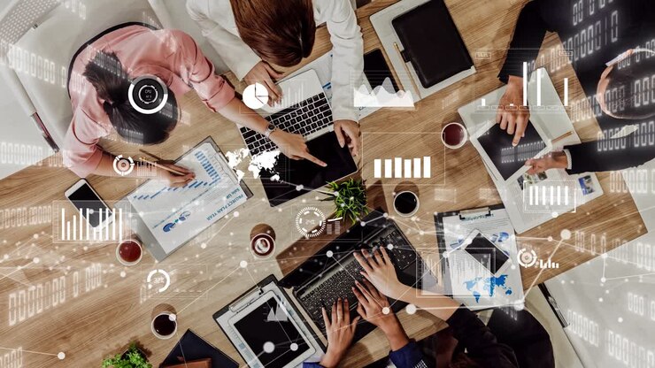 Ein phantastisches Bild von Geschäftsleuten und Mitarbeitern von Finanzunternehmen
