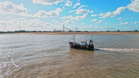 drone aerial video footage of a fishing trawler