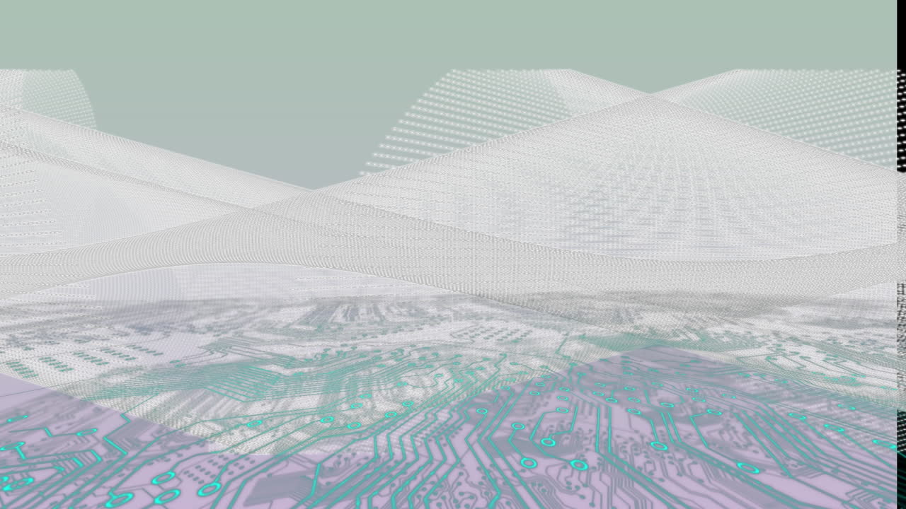 회색 배경에 대한 마이크로프로세서 연결 및 디지털 파동의 애니메이션