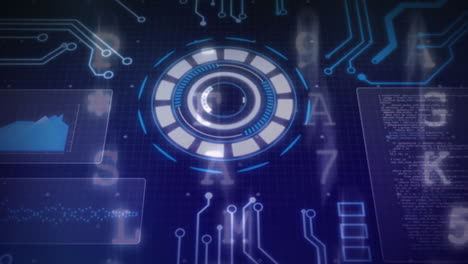 animation of circuit patterns and data visualization in futuristic digital interface