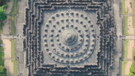 majestic borobudur temple in magelang, central java, aerial top down view