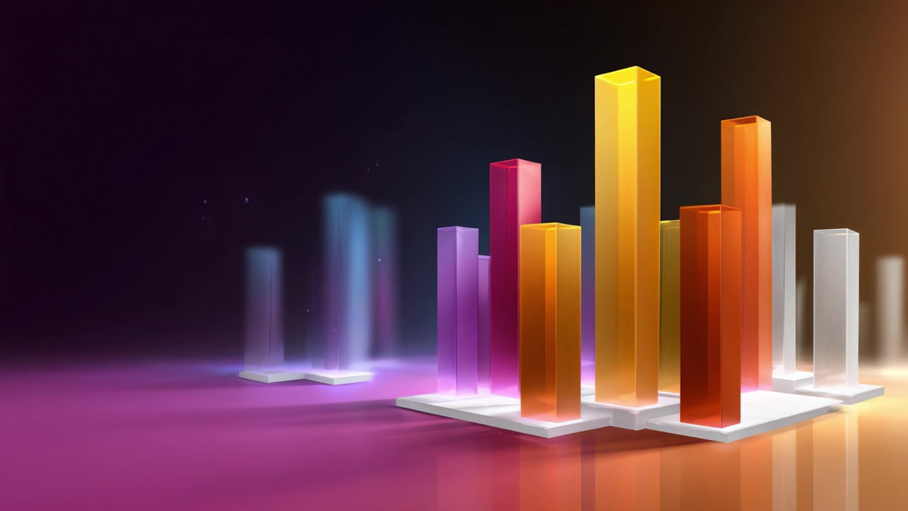 Dynamic Visualization of Colorful 3D Bar Graphs Representing Data Trends and Insights in Modern Digital Analysis and Presentation Techniques.