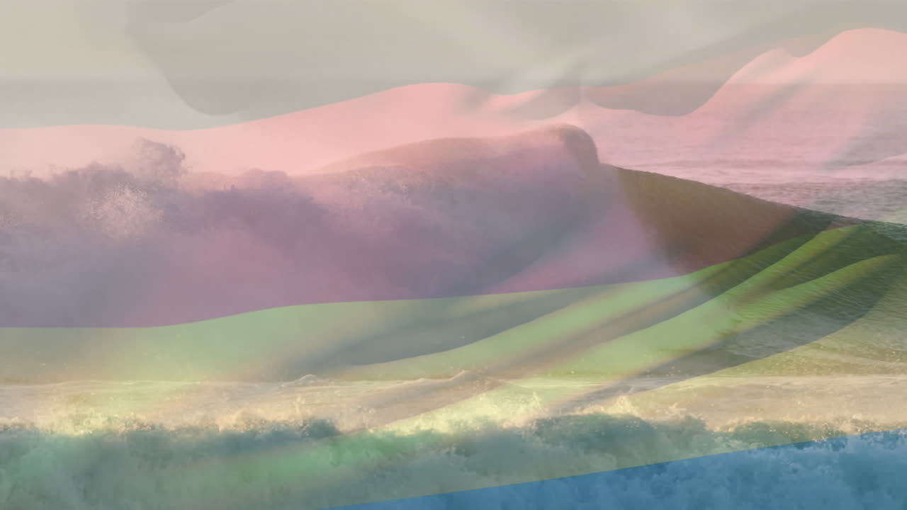 독일  ⁇ 발이 해변 해양 풍경 위에서 날아다니는 애니메이션