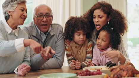 a multi-generational family gathers for a meal