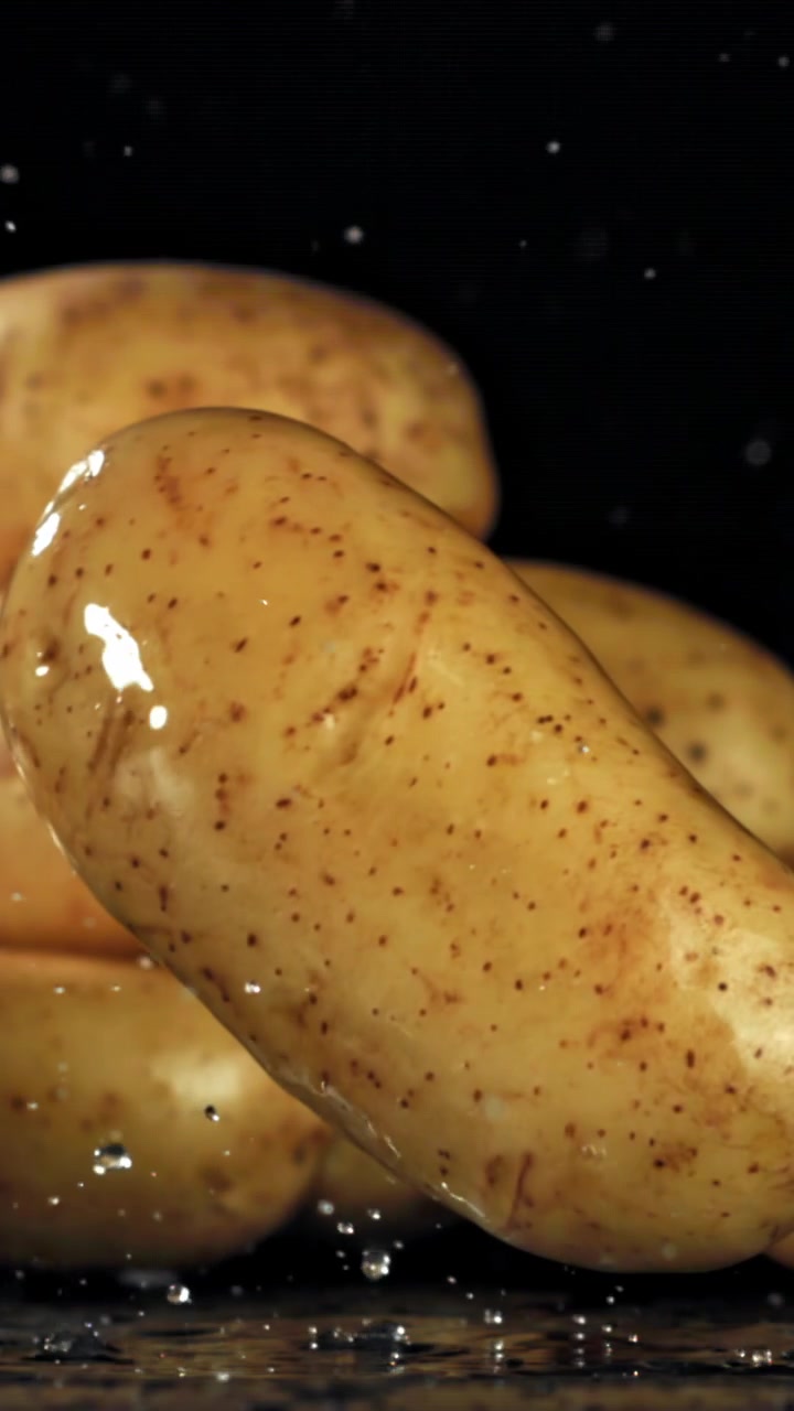 Rallentatore di Acqua Che Schizza su Patate Fresche e Crude
