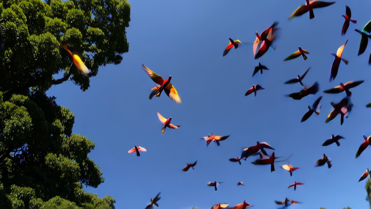 pájaros coloridos volando en el cielo