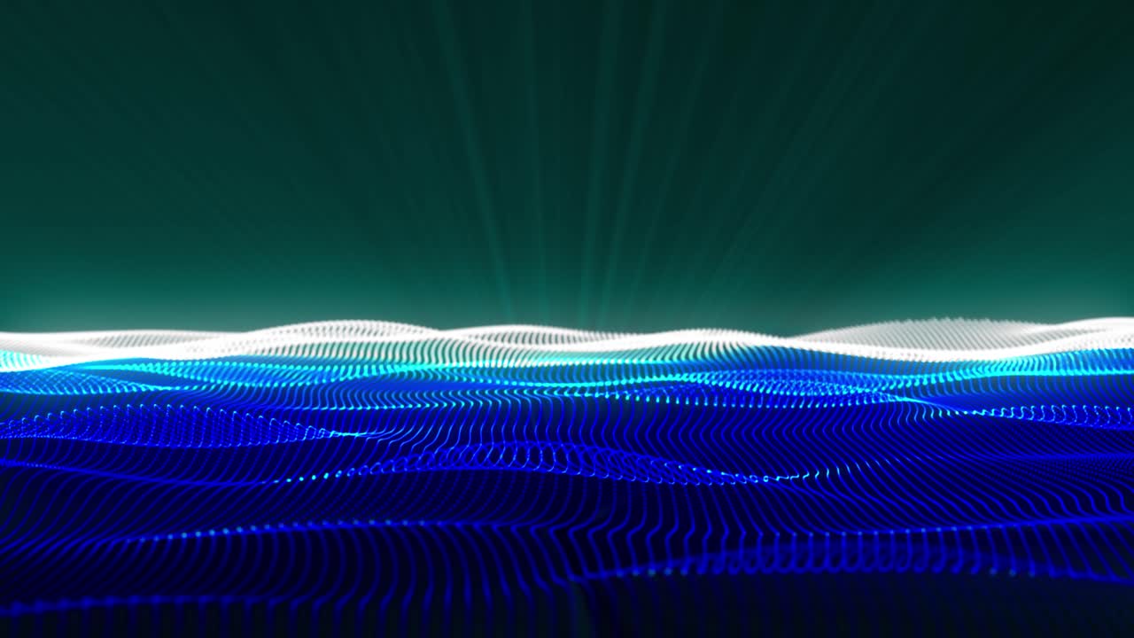 Abstract Digital Waves of Blue and White Particles Flowing