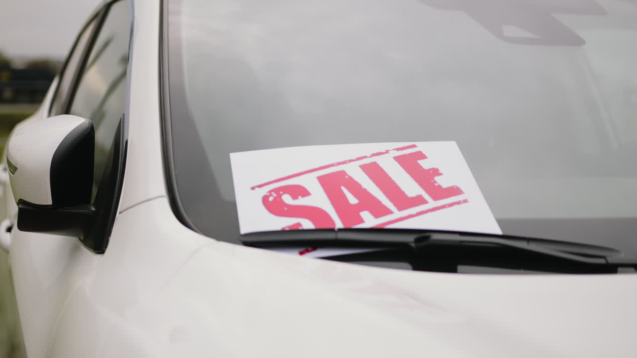 앞 유리창 에 있는 자동차 판매 표지판