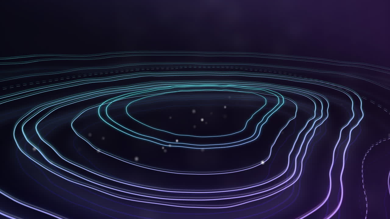 Animation of glowing lines in circular motion against blue background