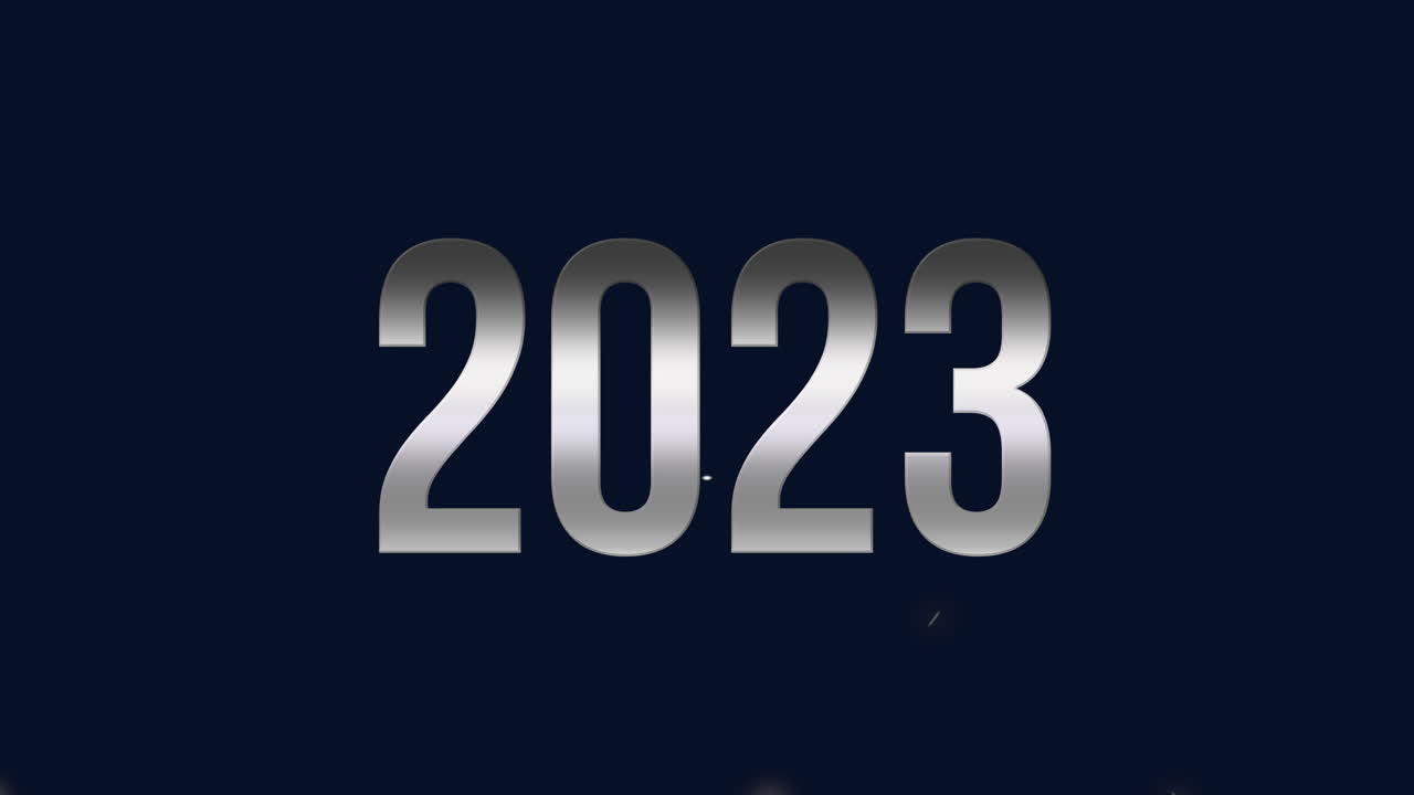 2023 numbers with fly silver confetti and glitters on blue sky