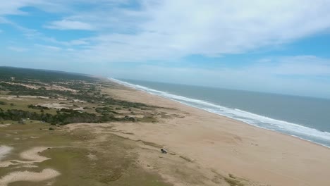 Empty-coastal-beach-of-Rocha-Uruguay-taken-during-corona-virus,-white-sandy-beach-of-Atlantica-Rocha-Uruguay