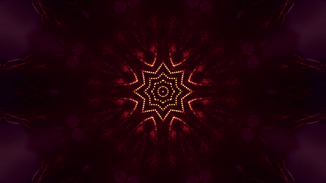 animación de bucle 3d como fondo de ciencia ficción de partículas brillantes con profundidad de campo y bokeh para bucle vj. las partículas forman línea y cuadrícula de superficie. v20 oro rojo