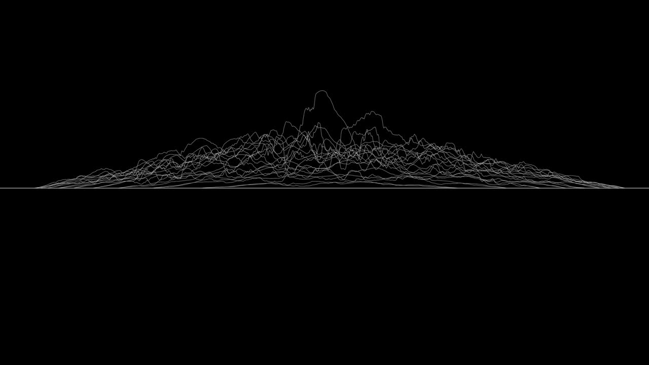 검은 바탕에 왜곡된 표면을 형성하는 색 선, 추상적인 cg 애니메이션 루프, 측면 뷰, 3d 렌더링