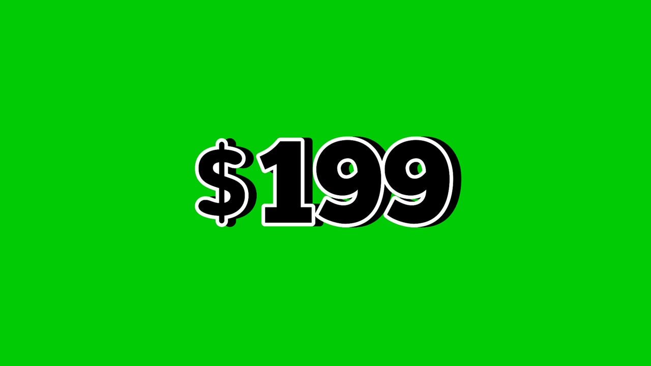 Animation price tag $199 Dollars with smoke effects motion graphics on green screen background. Perfect for ads, e-commerce, retail, discounts, and promotion business concept video element