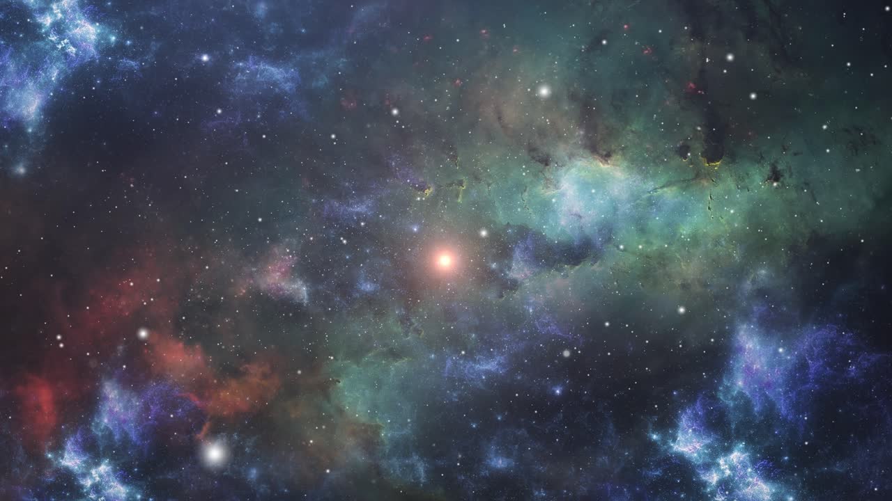 flying through nebula clouds in the universe