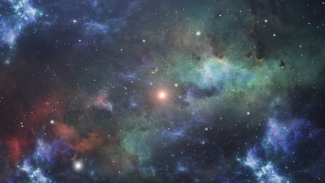 volando a través de las nubes nebulosas en el universo