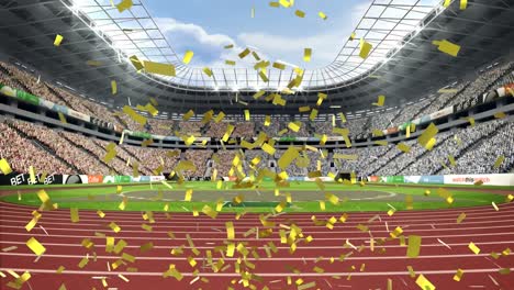 animation of confetti falling over sports stadium