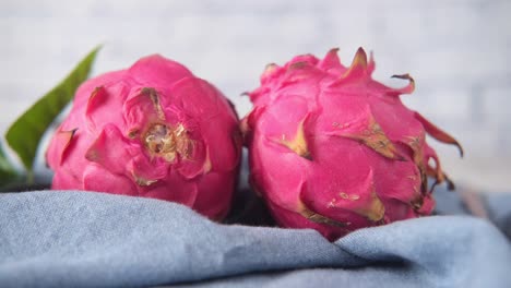 closeup of two pink dragon fruits