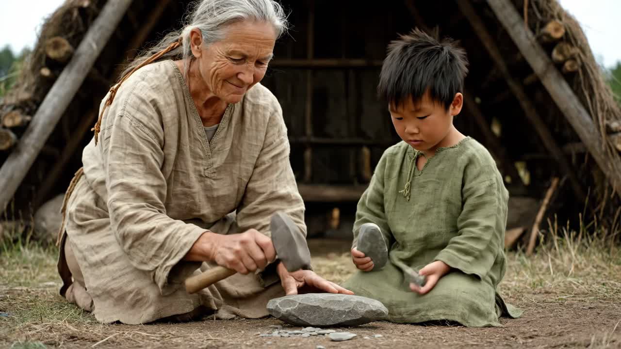 People making stone tools