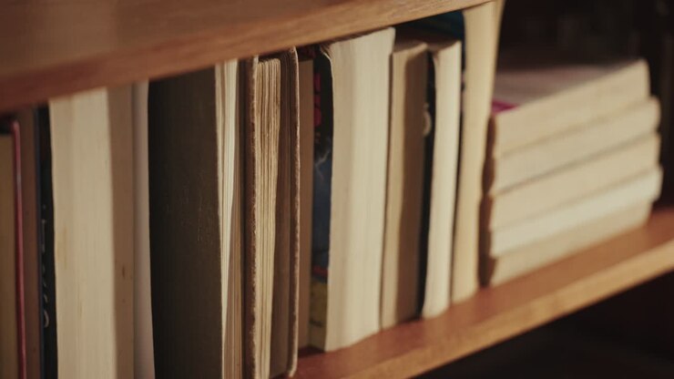 Mano che ripone un libro su uno scaffale in una biblioteca accogliente, atmosfera calda e nostalgica