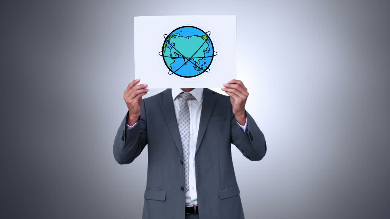 hombre de negocios con animación de la tierra sobre la cara