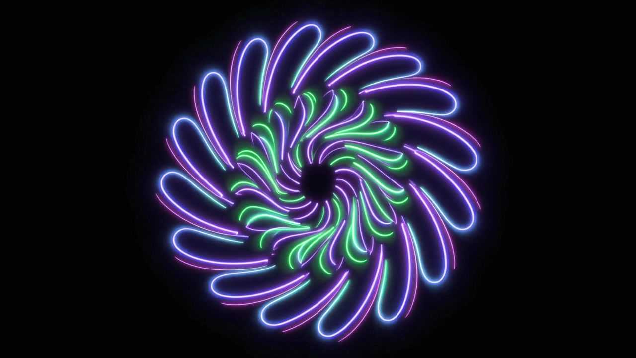 Animazione Astratta di Fiore al Neon con Petali Rotanti